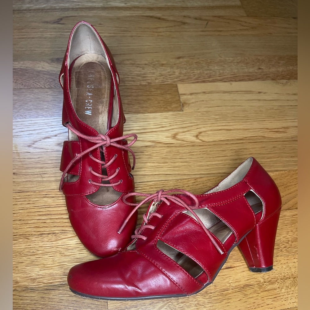 J. Crew Red Lace-Up Heels